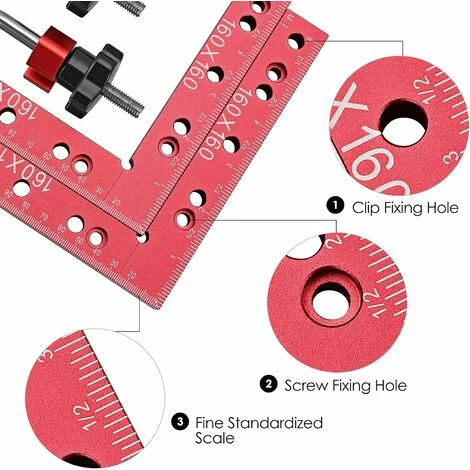 LangRay Squadre Di Posizionamento A 90 Gradi, 160X160mm Morsetto Ad Angolo Di 90 Gradi In Alluminio Con 2 Morsetti Ad Angolo E 4 Viti, Strumento Da Carpentiere Di Tipo L Per Strumenti Per La Lavorazio - immagine 2