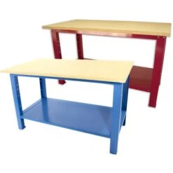 Banco Da Lavoro SOGI 1,5 Metri Con Piano In Legno Portata 1000 Kg - Blu/rosso, ColoreRosso