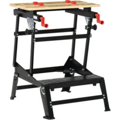 HOMCOM Banco Da Lavoro Pieghevole Con Altezza Regolabile, 4 Morsetti E Fori Per Utensili - Nero