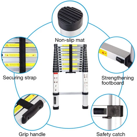 Scala Multifunzionale Pieghevole Da 87 Cm A 3,8 M E Scala Telescopica Portatile In Alluminio - Argento - immagine 4