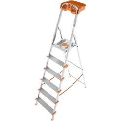 Scala ATTICA 6 Gradini Antiscivolo Alluminio Vascetta Porta Utensili COLOMBO