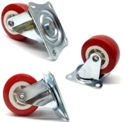 Trade Shop - 4 Ruote In Gomma Ricambio Per Carrello Mobili Con Piastra Girevole Rosso 40mm