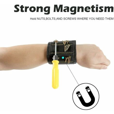 Kueatily Bracciale Magnetico Con 10 Potenti Magneti Nero - immagine 2