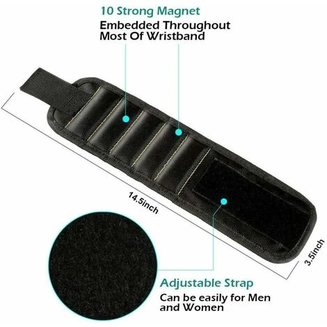 Kueatily Bracciale Magnetico Con 10 Potenti Magneti Nero - immagine 3