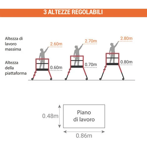 Piattaforma Telescopica Con Ruote - Altezza Massima Di Lavoro 2.70m - 40063 - immagine 2
