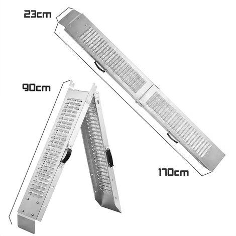 Taurus 250 - Rampa Carico Acciaio Antiscivolo Da 250 Kg Per Moto Scooter Marciapiede Dotata Maniglie. 170x22,5x4,5 Cm - immagine 5
