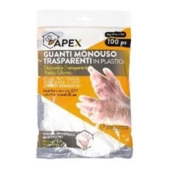 No Brand GUANTI MONOUSO APEX TRASPARENTI RESISTENTI IN PLASTICA MISURA UNIVERSALE GUANTO AMBIDESTRO USA E GETTA PER PULIZIA CUCINA ALIMENTI IN CONFEZIONE DA 100 PZ