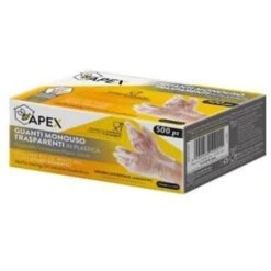 No Brand GUANTI MONOUSO APEX TRASPARENTI RESISTENTI IN PLASTICA MISURA UNIVERSALE GUANTO AMBIDESTRO USA E GETTA PER PULIZIA CUCINA ALIMENTI IN CONFEZIONE DA 500 PZ