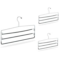 Relaxdays Set Da 3 Grucce Per Pantaloni, Antiscivolo, Stampelle Multiple Appendini Salvaspazio, Gonne, L: 40 Cm, Argento