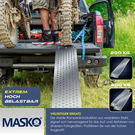 MASKO® 2X Rampa 400kg Rampa Di Carico Binario Di Carico Acciaio Zincato Antiscivolo 200kg Per Unità Max 400kg Per Paio Bacino Di Carico Per Autovetture Quad ATV Per Motociclette Rampa Del Rimor - immagine 3