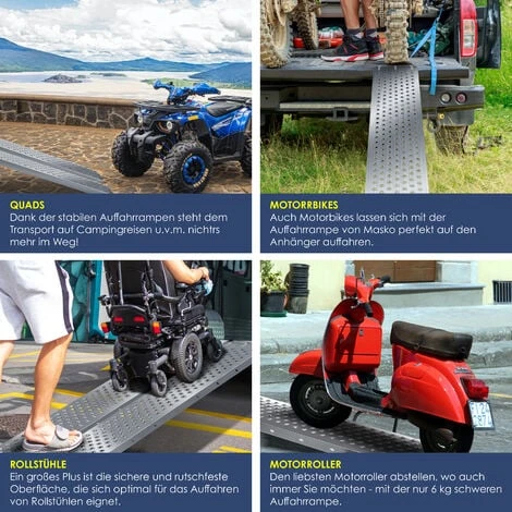 MASKO® 2X Rampa 400kg Rampa Di Carico Binario Di Carico Acciaio Zincato Antiscivolo 200kg Per Unità Max 400kg Per Paio Bacino Di Carico Per Autovetture Quad ATV Per Motociclette Rampa Del Rimor - immagine 5