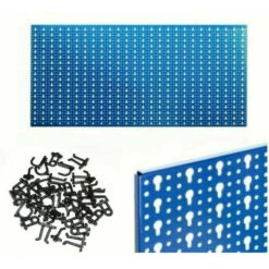 KIT PANNELLO FORATO PORTA UTENSILI LAVORO OFFICINA MURO PARETE BLU GANCI MISTI