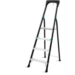 VONROC PRO Scala Domestica Pieghevole In Alluminio. 4 Gradini Antiscivolo. Altezza Aperta 1,43m. Capacità Massima 150kg