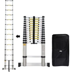 Todeco Scala Telescopica 4,1 Metri, Scala Pieghevole - Carico Massimo: 150 Kg, Borsa Per Trasporto GRATIS, EN 131-6, Barra Stabilizzatrice, Fessura Extra