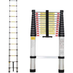 Todeco Scala Telescopica 3,8 Metri, Scala Pieghevole - Carico Massimo: 150 Kg - Standard/Certificazione: EN131
