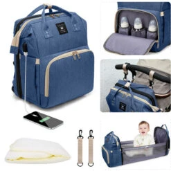 Leogreen Zaino Fasciatoio Multifunzione Con Lettino Per Neonati, Borsa Fasciatoio Zaino Da Viaggio Pieghevole, Fasciatoio Portatile Zaino Per Il Cambio Per Mamme Papà, Grande Capacità, Blu Scuro