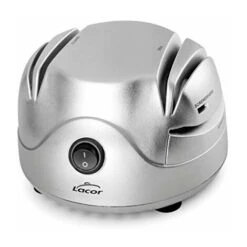 Lacor - 69141 - Affilacoltelli Elettrico, Quattro Scanalature Con Suzione Cup, Coltelli Affilati, Forbici, Cacciaviti, Sicuro E Facile Da Usare, Potenza 60W, Piccolo E Compatto, 13x15x9cm, Argento