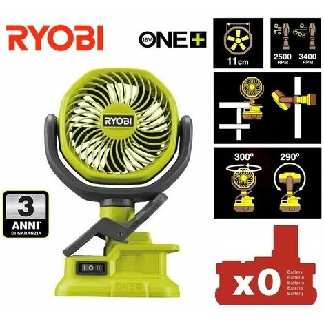 VENTILATORE COMPATTO PORTATILE AGGANCIAB A BATTERIA 18V (BATTERIA ESCLUSA) RYOBI