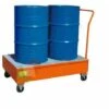 Vasca Di Contenimento Liquidi In Acciaio, Con 4 Ruote, Ideale Per 2 Fusti, Mis. 1340 L X 850 P X 1170 H Mm, Colore Arancio RAL 2004