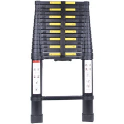 Scala Telescopica Pieghevole, 5 Metri Scaletta In Alluminio, Carico Di 150 Kg (Nero)