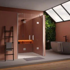 Box Doccia Due Ante Doppio Battente Saloon Per Nicchia Altezza 200 Cm Cristallo Trasparente 6 Mm - 120