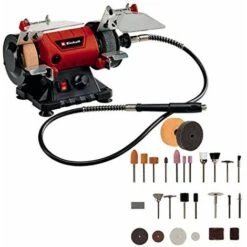 Einhell Smerigliatrice Combinata TC-XG 75 (Set Per Lucidatura/Levigatura, Albero Flessibile Di Precisione, Albero Su Cuscinetti A Sfera, Corpo In Metallo Compatto, Piani Di Lavoro Regolabili)