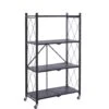 Scaffale Metallico Pieghevole Catter House Kim 122 71,5x36x122,5 Cm Colore Nero Con Ruote E 4 Ripiani Supporta Fino A 160 Kg