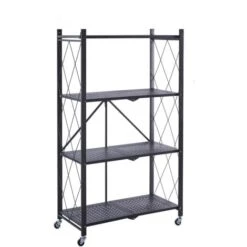 Scaffale Metallico Pieghevole Catter House Kim 122 71,5x36x122,5 Cm Colore Nero Con Ruote E 4 Ripiani Supporta Fino A 160 Kg