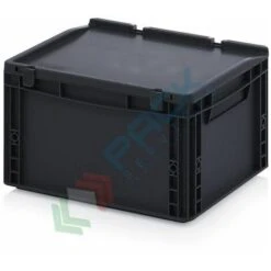 Cassetta In Plastica (PP) Conduttiva E Antistatica, Capacità 20 Lt, Mis. 400 L X 300 P X 235 H Mm, Coperchio Integrato