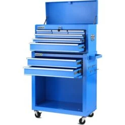 Carrello Portautensili In Acciaio, 2 Moduli E 10 Cassetti, 4 Ruote Girevoli E Un'impugnatura Laterale, Colore Blu - Greencut HEC107 AZUL