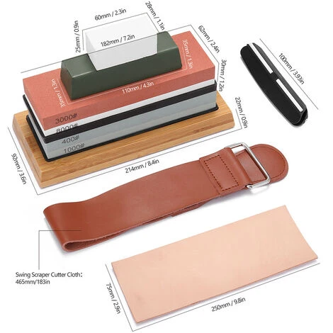 Hengda Set Di Pietre Per Affilare Su Due Lati Con Grana 400/1000 3000/8000 Con Base In Bambù Antiscivolo E Guida Angolare Libera - immagine 2