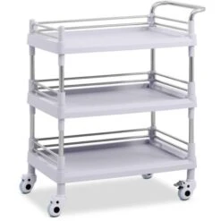 Carrello Da Laboratorio Acciaio Inox 3 Ripiani 60 Kg Ruote Con Freni