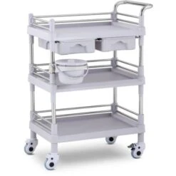 Carrello Da Laboratorio Acciaio Inox 3 Ripiani 2 Cassetti 30 Kg