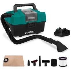 VONROC Aspiratore Portatile Multifunzione 20V - Accessori Inclusi - Batteria 2.0Ah E Caricatore Rapido Inclusi