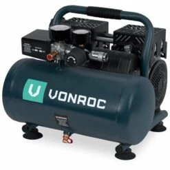 VONROC PRO Compressore D'aria Silenzioso - 57,5dB - 6 Lt - Senza Olio - 750W – Antracite