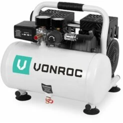 VONROC PRO Compressore D'aria Silenzioso - 57,5dB - 6 Lt - Senza Olio - 750W – Bianco