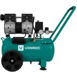 VONROC PRO Compressore D'aria Silenzioso 57,5Db - 24 LT - Senza Olio - 750W – Color Verde