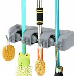 MINKUROW Porta Scopa, Porta Scopa Con 4 Ganci E 3 Sganci Rapidi, Supporto Da Parete Per Striscia Di Comando Per Cucina Bagno Giardino Multifunzione