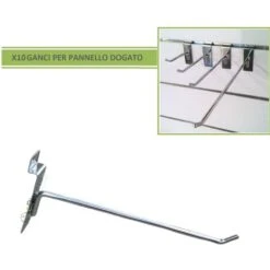 Set 10 Ganci Per Pannello Dogato Da 20 Cm In Metallo Argento Lucido Supporto A Parete Per Arredo Allestimento Negozio