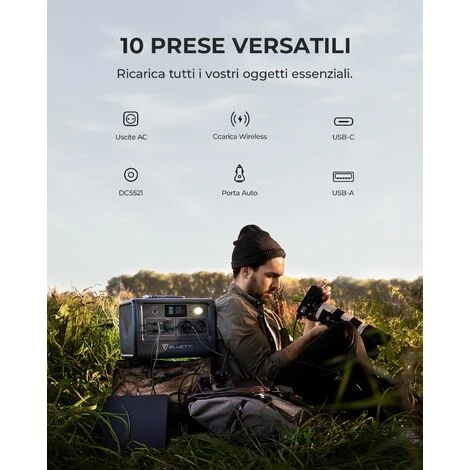 BLUETTI Centrale Elettrica Portatile EB70, 716Wh LiFePO4 Batteria Backup, 2 1000W AC Uscite (1400W Picco) 100W Type-C, Generatore Solare Per Campeggio, Viaggio, Off-grid (Pannello Solare Opzionale) - immagine 3