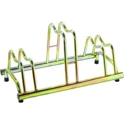 ANDRYS - Rastrelliera Portabici A Pavimento Da Esterni E Interni Con Tappi In PVC Nero, In Acciaio Zincato A Freddo, Colore Tropical Oro, 77 X 42 X 42 Cm, 3 Posti