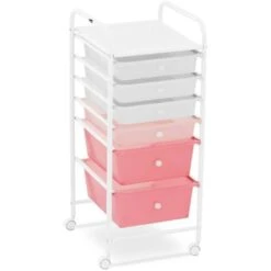 Carrello Per Estetista Carrello Per Estetista 6 Cassetti Rosa, Bianco