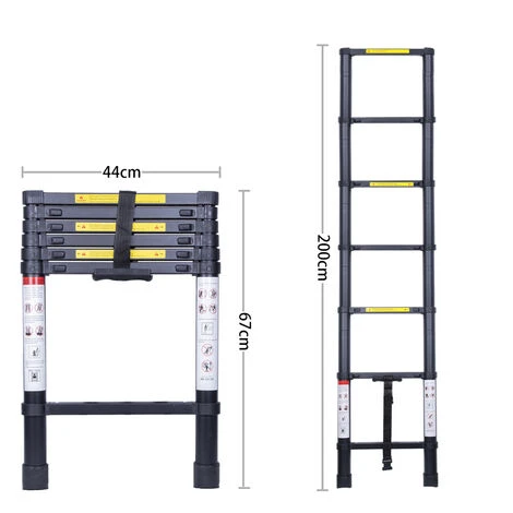 2,0m Scala Telescopica Nero In Alluminio Scala Multifunzione Capacità 150kg Per Giardino Magazzino - immagine 2