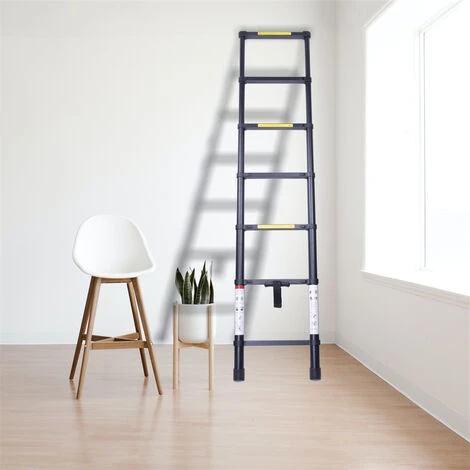 2,0m Scala Telescopica Nero In Alluminio Scala Multifunzione Capacità 150kg Per Giardino Magazzino - immagine 4