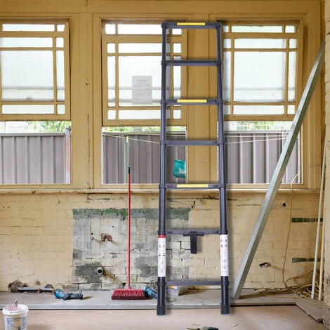 2,0m Scala Telescopica Nero In Alluminio Scala Multifunzione Capacità 150kg Per Giardino Magazzino - immagine 5