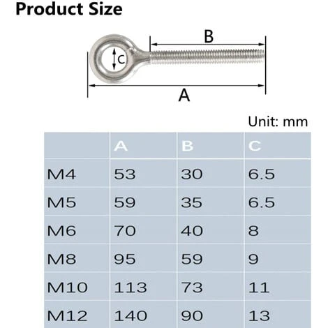 12 PCS Bullone Occhiello In Acciaio Inox 304 Bullone Ad Anello Per Esterni Casa Sollevamento Fissaggio - M4 - immagine 3