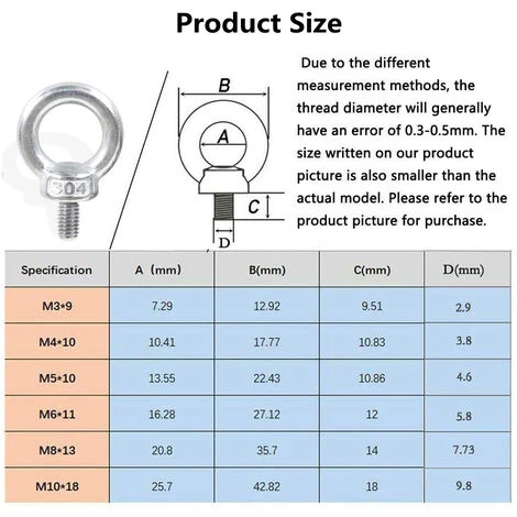 12 Pezzi Bullone Occhiello In Acciaio Inossidabile Bullone Ad Anello Anelli A Vite Per Fissaggio E Sospensione - M4 - immagine 3