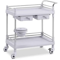 Carrello Da Laboratorio Acciaio Inox 2 Ripiani 2 Cassetti 40 Kg