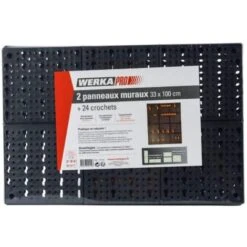 WerkaPro 10119 - 2 Pannelli Portaoggetti Da Parete, Ideali Per Attrezzi, Pinze, Cacciaviti, Con 20 Ganci Da Appendere, 33 X 50 Cm (1 Pannello)