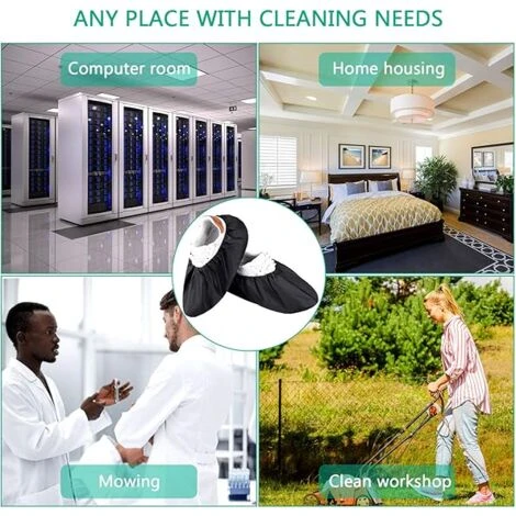 Copriscarpe Riutilizzabili Copriscarpe Impermeabili Per Impieghi Gravosi Elastico Comodo Antipolvere Lavabile In Lavatrice Per La Protezione Del Tappeto Domestico Domestico, Nero - immagine 5